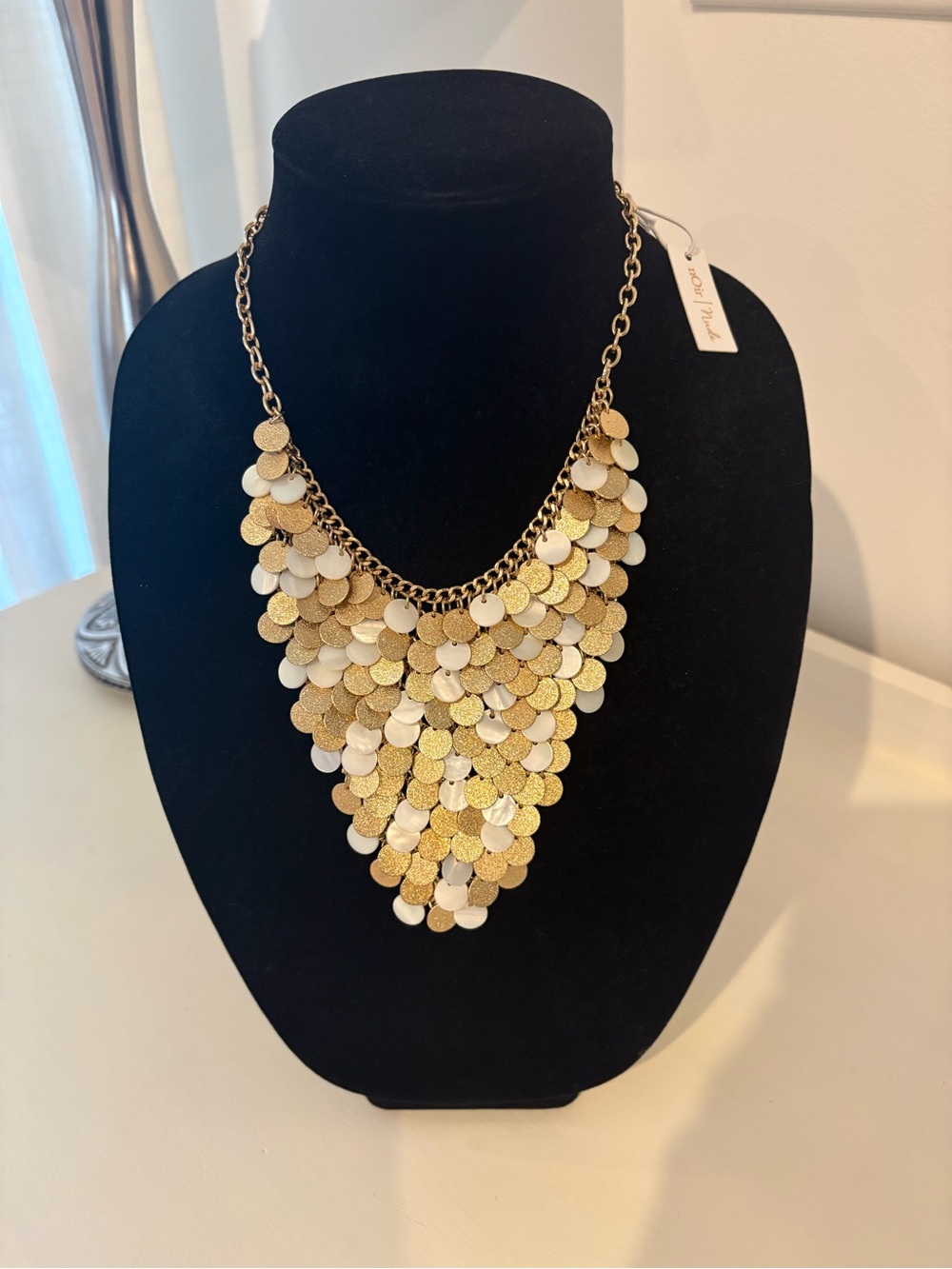 nOir Jewelry Gold and Cream Layered Disc Bib Necklace